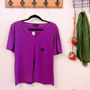 Banana Republic Factory Purple Short-Sleeve V-Neck Work Shirt Size M